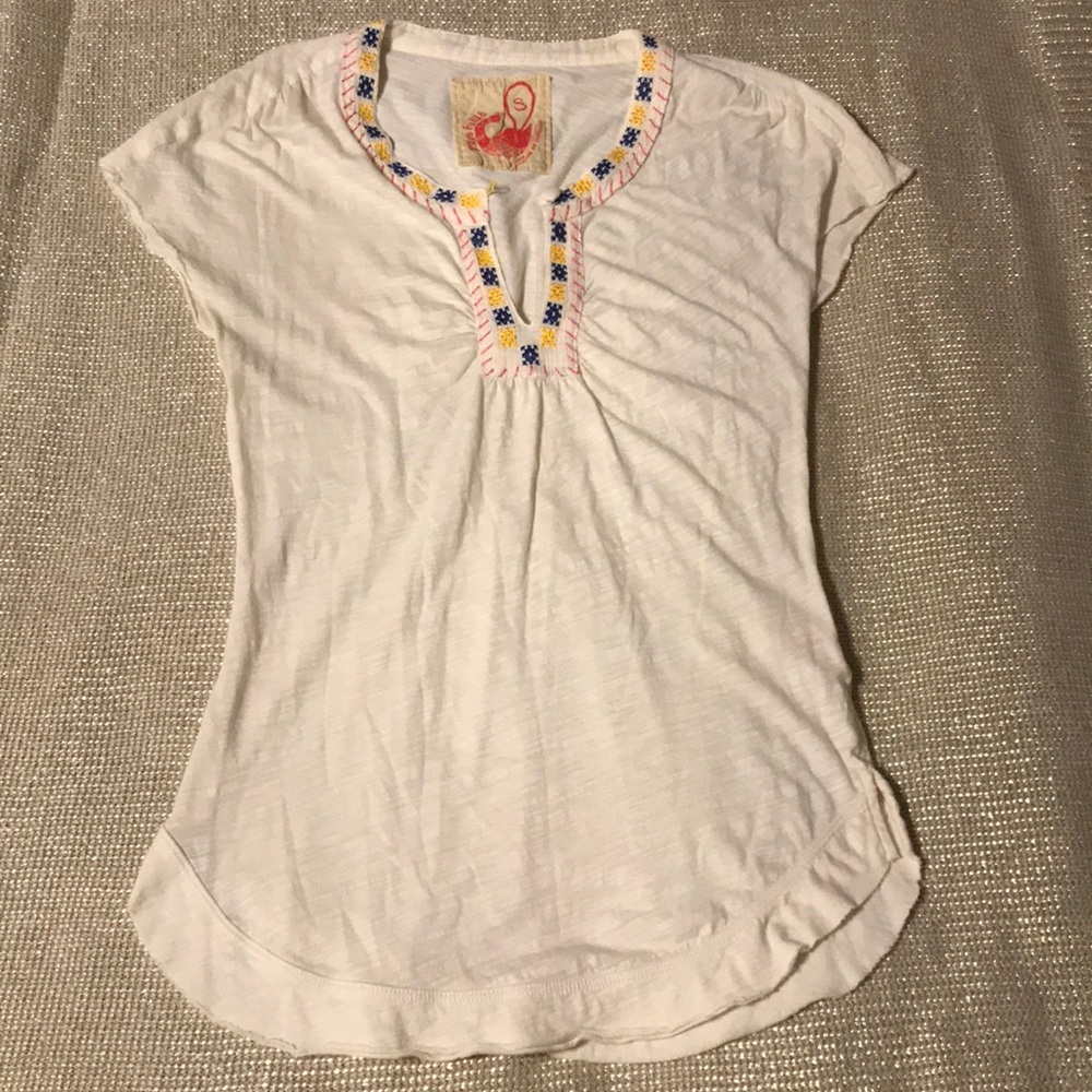Free People Embroidered V-neck Tee